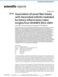 PDF) Associations of cereal fiber intake with rheumatoid arthritis mediated  by dietary inflammatory index: insights from NHANES 2011–2020