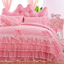Pink Lace Ruffle Bedding Set Korean