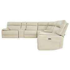Cream Leather Power Reclining Sectional