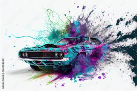 colorful color splash on a muscle car
