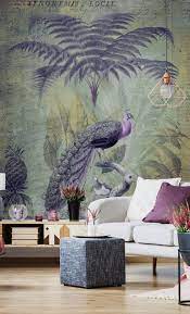 Birds Purple Yellow Grey Wallpaper