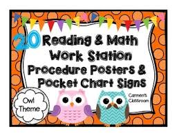 Work Station Pocket Chart Cards And Procedure Posters Owl Theme