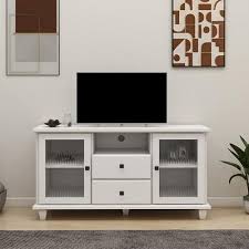 White 2 Glass Doors Tv Cabinet Tv Stand