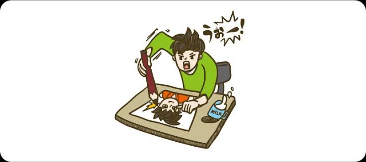 必死にイラストを描く男性のイラスト | ビジネス・資料に使える人物イラスト専門サイト。