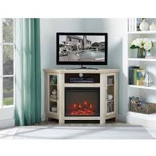 Walker Edison 48 Wood Corner Fireplace Media Tv Stand Console White Oak