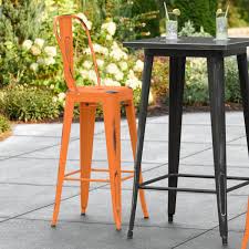 Distressed Orange Outdoor Cafe Barstool