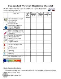 Self Monitoring Checklist Worksheets Teaching Resources Tpt