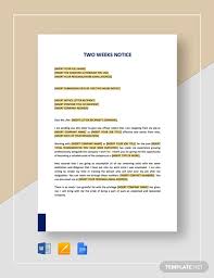 2 week notice letter examples. Free 21 Two Weeks Notice Letter Examples Samples In Google Docs Word Pages Pdf Examples