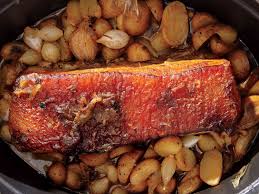 slow cooked pork belly with potatoes