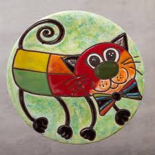 Whimsical Cat Themed Ceramic Wall Art
