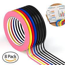 Mimoo 8 Pack 2598 Inch Length X 3mm Width Multicolored Art Tape Graphic Chart Tape Warning Line Tapes Self Adhesive Tapes Grid Marking Tapes Art Tape