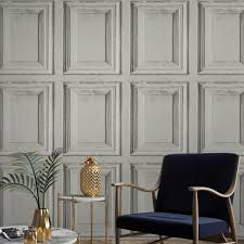 Rustic Wood Panel Wallpaper Grey