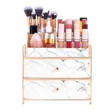 white marble makeup organizer with rose