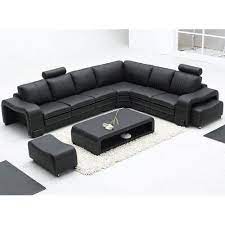 L Shape Black Leather Sectional Sofa Set