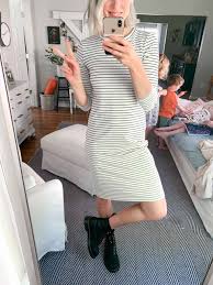 style a black white striped dress