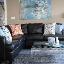 living room decor black leather sofa