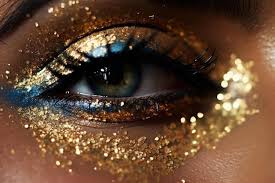 woman with gold glitter and a blue eye
