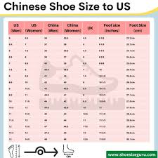 chinese shoe size to us conversion