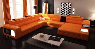 Polaris Bonded Leather Sectional Sofa In Orange