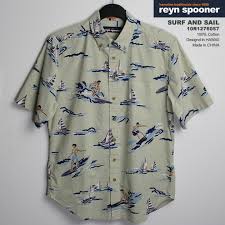 Aloha Rainspuner Reyn Spooner R127 6057 Surf And Sail Surf Sail Natural 100 Cotton Plaquette At The Front Table Placket