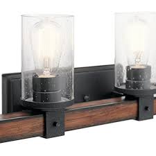 Kichler 37423 Barrington Distressed Black And Wood Cylinder Vanity Light 9 Inch Farmhouse Goals