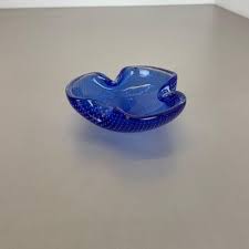 blue murano bubble glass bowl or