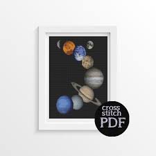 Solar System Cross Stitch Pattern Planets Chart Embroidery Pattern Space Astronomy Cross Stitch