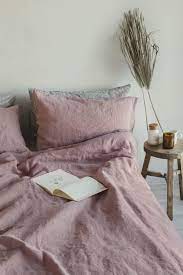 3 Piece Linen Bedding Set In Dusty Rose