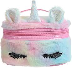 faux fur unicorn makeup bag