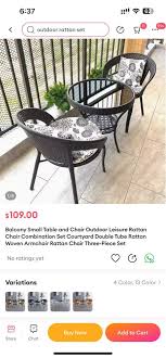 Balcony Rattan Table And Two Chairs