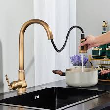Antique Brass Pull Out Kitchen Faucet