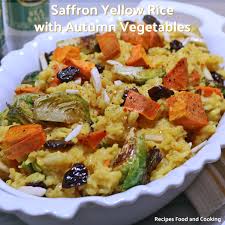 saffron yellow rice with autumn vegetables