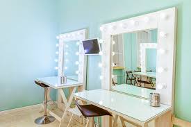empty woman makeup station with mirror