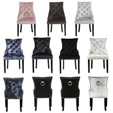 Charcoal crushed velvet dark oak leg dining chair. 2x Crushed Velvet Dining Chair With Ring Knocker High Back Studded Button Chairs 69 95 Picclick Uk