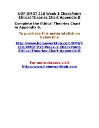 Uop Xmgt 216 Week 1 Checkpoint Ethical Theories Chart Appendix B