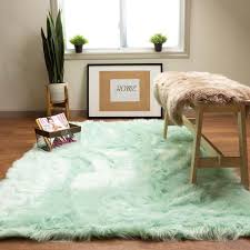 faux fur fluffy rug mint green