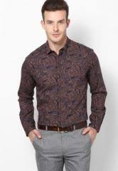 Wills Lifestyle Brown Printed Formal Shirt Men