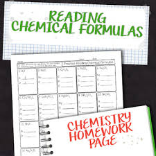 Reading Chemical Formulas Chemistry Homework Worksheet