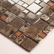 brown stone and glass tiles rose gold