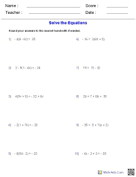 Algebra Worksheets Algebra Equations