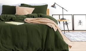 Olive Green Linen Duvet Cover With