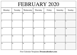 Free February 2020 Printable Calendar Dream Calendars