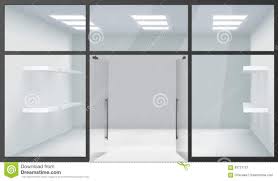 Realistische Windows Raum Offene Türen Shop Legt Leere Innen Front