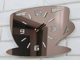 Large Wall Clock Brown Mirror Clock Cup