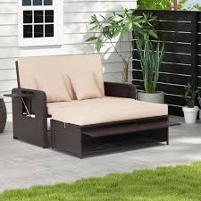 Patio Rattan Daybed With 4 Level