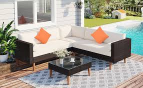 4pcs Brown Rattan Outdoor Sofa Set