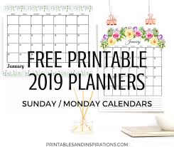 Free 2019 Planner Printable Pdf With Sunday And Monday