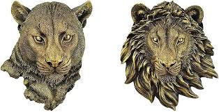 2x Animal Head Wall Mounted 3d Statue