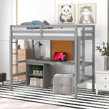 Gray Twin Size Wood Loft Bed