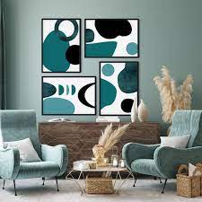 4pc Teal And Black Wall Art Teal And